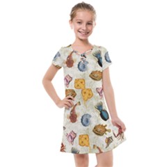 Sea World Vintage Pattern Kids  Cross Web Dress