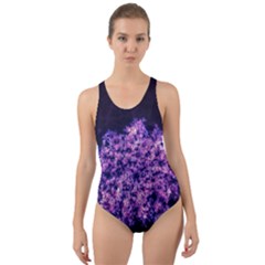 Queen Annes Lace In Purple And White Cut-out Back One Piece Swimsuit by okhismakingart