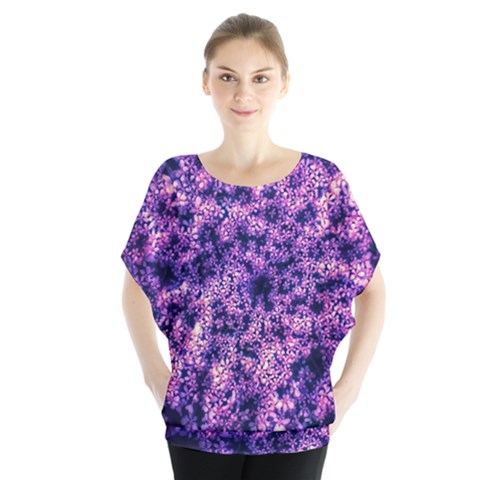 Queen Annes Lace In Purple And White Batwing Chiffon Blouse by okhismakingart