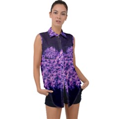 Queen Annes Lace In Purple And White Sleeveless Chiffon Button Shirt