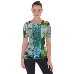 Queen Annes Lace Vertical Slice Collage Shoulder Cut Out Short Sleeve Top by okhismakingart