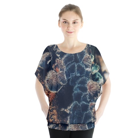 Tree Fungus Branch Vertical Batwing Chiffon Blouse by okhismakingart