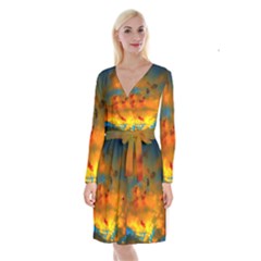 Tie-dye Sky Long Sleeve Velvet Front Wrap Dress by okhismakingart