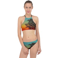 Turquoise Sunset Racer Front Bikini Set by okhismakingart