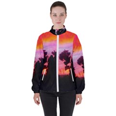 Sunset And Geraniums Women s High Neck Windbreaker by okhismakingart