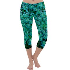 Turquoise Queen Anne s Lace Capri Yoga Leggings by okhismakingart