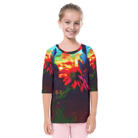 Neon Cone Flower Kids  Quarter Sleeve Raglan Tee by okhismakingart