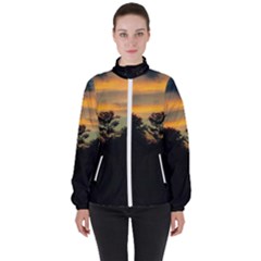 Pale Orange Sunset Women s High Neck Windbreaker