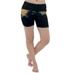 Pale Orange Sunset Lightweight Velour Yoga Shorts by okhismakingart