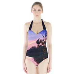 Sunflower Sunset Ii Halter Swimsuit by okhismakingart