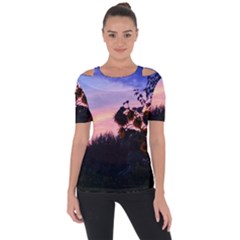 Sunflower Sunset Ii Shoulder Cut Out Short Sleeve Top by okhismakingart