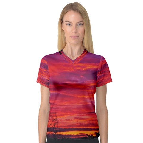 Warm Landscape V-neck Sport Mesh Tee by okhismakingart