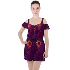 Purple Sunflower Ruffle Cut Out Chiffon Playsuit