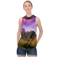 Purple Afternoon High Neck Satin Top by okhismakingart