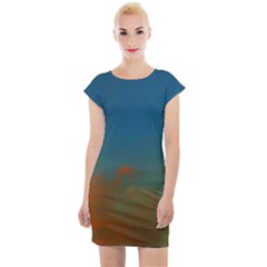 Orange And Blue Sky Cap Sleeve Bodycon Dress