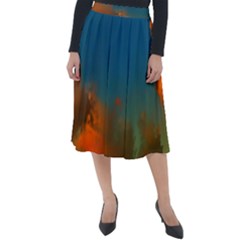 Orange And Blue Sky Classic Velour Midi Skirt 