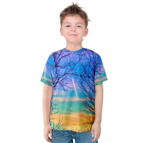 Pastel Plane Take-off Kids  Cotton Tee by okhismakingart