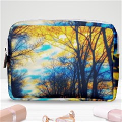 Yellow And Blue Forest Make Up Pouch (medium) by okhismakingart