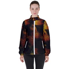 Red Striped Flowers Women s High Neck Windbreaker by okhismakingart