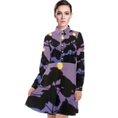 Moon And Catalpa Tree Long Sleeve Chiffon Shirt Dress