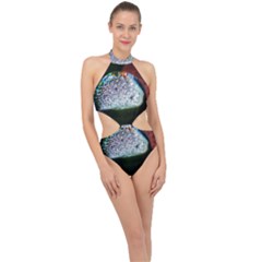 Rainbow Water Droplet Halter Side Cut Swimsuit by okhismakingart