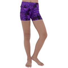 Purple Queen Anne s Lace Landscape Kids  Lightweight Velour Yoga Shorts by okhismakingart