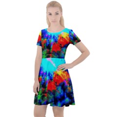 Psychedelic Spaceship Cap Sleeve Velour Dress 