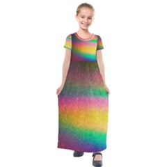 Rainbow Streaks Kids  Short Sleeve Maxi Dress