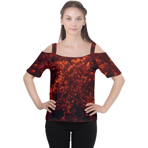 Red Goldenrod Cutout Shoulder Tee by okhismakingart