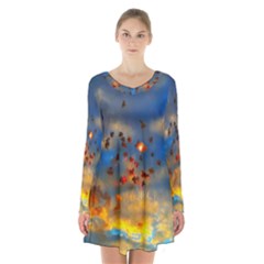 Football Fireworks Long Sleeve Velvet V-neck Dress by okhismakingart