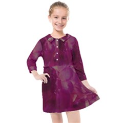 Pink Highlighted Flowers Kids  Quarter Sleeve Shirt Dress