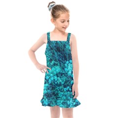 Blue-green Compound Flowers Kids  Overall Dress