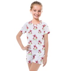 Cute Floral Drawing Motif Pattern Kids  Mesh Tee And Shorts Set