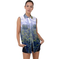 Blue Goldenrod Sleeveless Chiffon Button Shirt