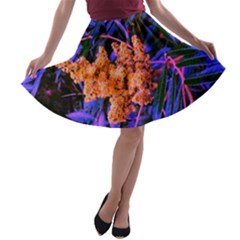 Blue And Gold Sideways Sumac A-line Skater Skirt by okhismakingart