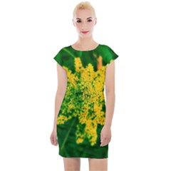 Yellow Sumac Bloom Cap Sleeve Bodycon Dress