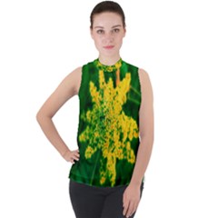 Yellow Sumac Bloom Mock Neck Chiffon Sleeveless Top