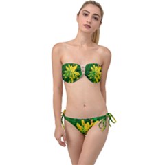 Yellow Sumac Bloom Twist Bandeau Bikini Set by okhismakingart