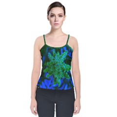 Blue And Green Sumac Bloom Velvet Spaghetti Strap Top by okhismakingart