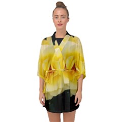 Pale Yellow Rose Half Sleeve Chiffon Kimono by okhismakingart