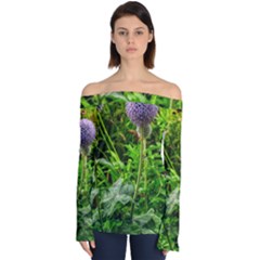 Purple Spherical Flower Off Shoulder Long Sleeve Top