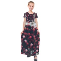 Floral Stars -dark Red Kids  Short Sleeve Maxi Dress by okhismakingart