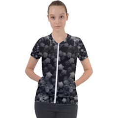 Floral Stars -black And White Short Sleeve Zip Up Jacket