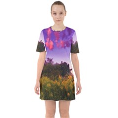 Purple Afternoon Sixties Short Sleeve Mini Dress