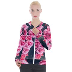 Pink Roses Ii Casual Zip Up Jacket by okhismakingart