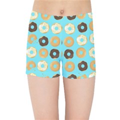 Donuts Pattern With Bites Bright Pastel Blue And Brown Kids  Sports Shorts by genx