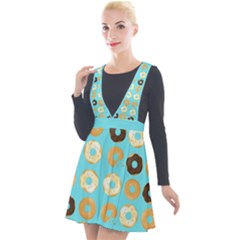 Donuts Pattern With Bites Bright Pastel Blue And Brown Plunge Pinafore Velour Dress by genx