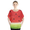 Juicy Paint texture Watermelon red and green watercolor Batwing Chiffon Blouse View1