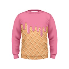 Ice Cream Pink Melting Background With Beige Cone Kids  Sweatshirt by genx