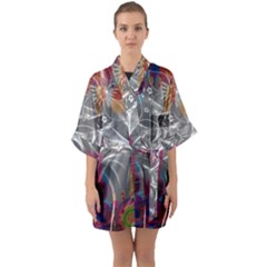 Flora Entwine Fractals Flowers Quarter Sleeve Kimono Robe by Pakrebo